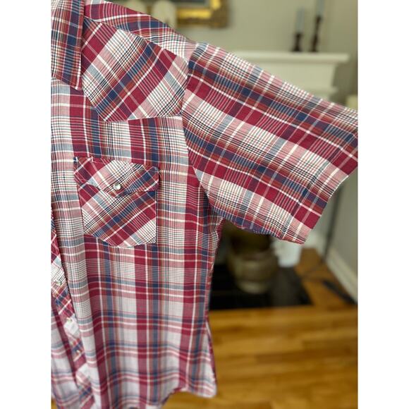 Vintage 90s Western Shirt, Youngbloods, Short Sleeve Snaps, Red White Blue Plaid - Picture 7 of 9